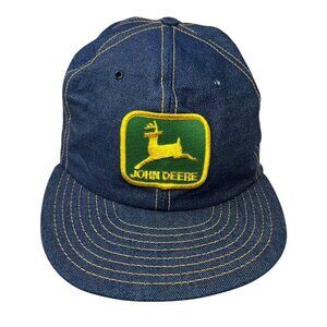 John Deere Vintage Patch Trucker Snapback Hat Cap Denim Louisville MFG USA Made